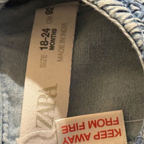 Zara Kids Toddler Girl Denim Embroidered Ruffled Dress SIZE 18-24 Month - Picture 5 of 5